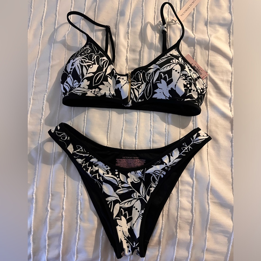 Victoria's Secret Black and White Floral Bikini Set